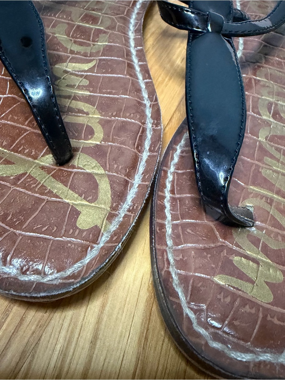 Sam Edelman Black Patent Brown Croc Gigi Flat Sandals Size 5.5 - Picture 7 of 15